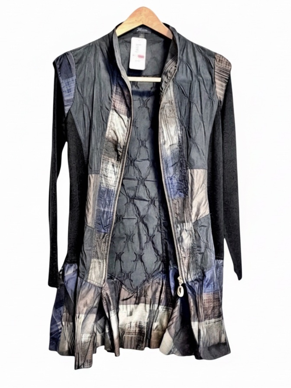 Habitat Women’s Mixed Media Zip Jacket Navy | Quilted Panel | Size S | NWT